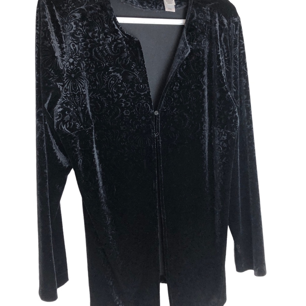 Liz Claiborne Villager fleur de lis Black Velour button cardigan sweater